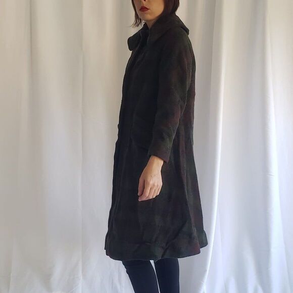 60s/70s Green,‎ Brown, and Blue Plaid Overcoat - Picture 2 of 5